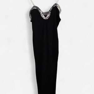 Women's Black Formal Maxi Dress with Silver Sequin Size L